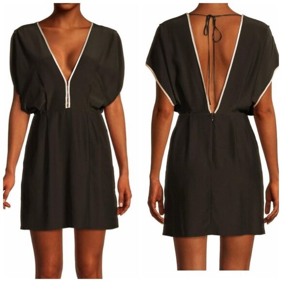 Kiki de Montparnasse $488 Silk V-Neck Mini Dress Black White Size Small - Picture 1 of 11